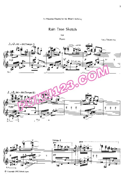 天天钢琴网-免费下载Takemitsu - Rain Tree Sketch