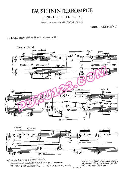 天天钢琴网-免费下载Takemitsu - Pause Ininterrompue