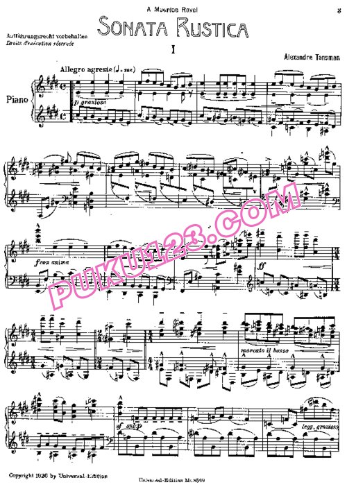 天天钢琴网-免费下载Tansman - Piano Sonata No.1 in E Major, Rustica
