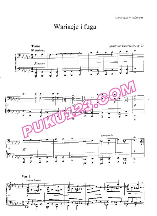天天钢琴网-免费下载Paderewski - Variations and Fuge in e-flat Minor Op.23