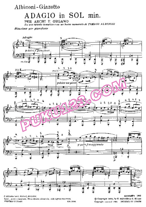 天天钢琴网-免费下载Albinoni - Adagio in G minor - Piano transcription