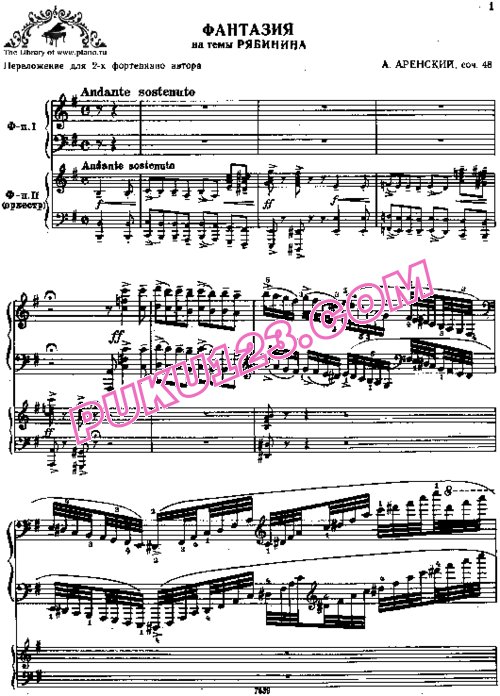 天天钢琴网-免费下载Arensky - Fantasy on Russian Themes for piano and Orchestra Op[1].48 双钢琴版