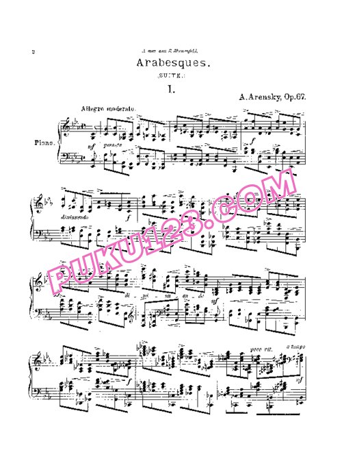 天天钢琴网-免费下载Arensky - Arabesques Op[1]. 67