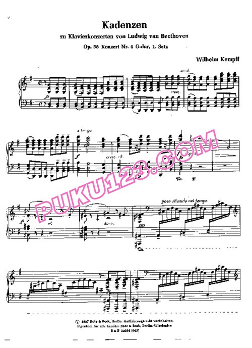 天天钢琴网-免费下载Beethoven - Kempff - 2 Cadenzas to Piano Concerto No.4 Op.58