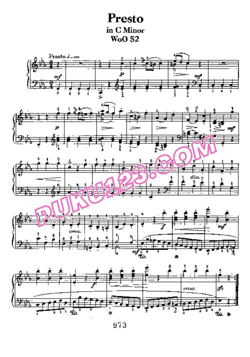 天天钢琴网-免费下载Beethoven - Presto in c Minor WoO 52