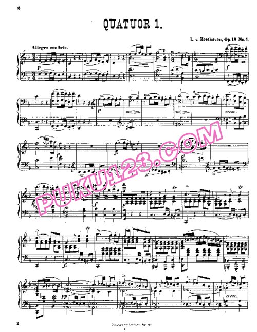天天钢琴网-免费下载Beethoven - String Quartet No.1 in F Major Op.18-1 - Solo Piano