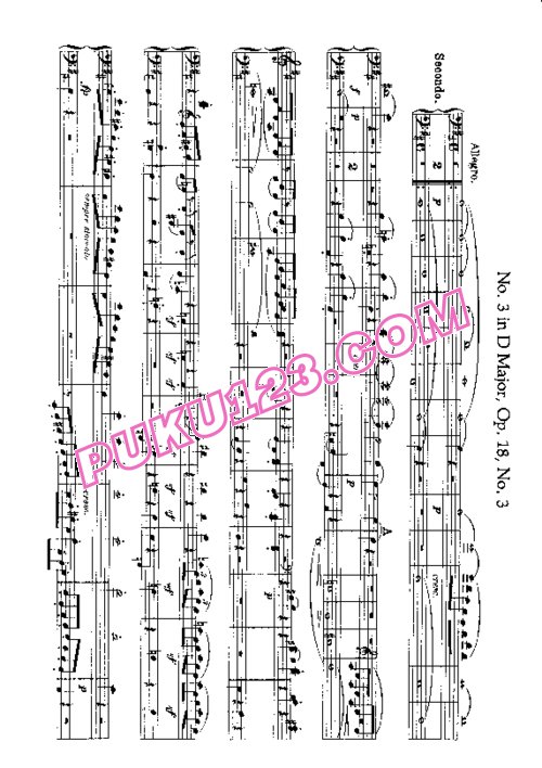 天天钢琴网-免费下载Beethoven - String Quartet No.3 in D Major Op.18-3 - 4 Hands
