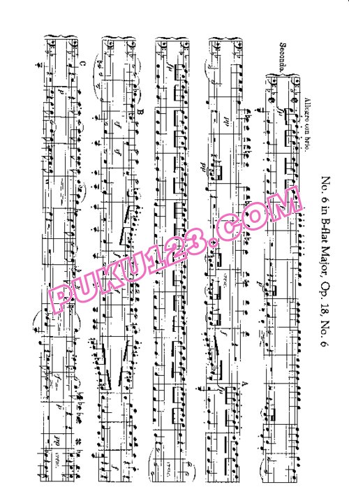 天天钢琴网-免费下载Beethoven - String Quartet No.6 in B-flat Major Op.18-6 - 4 Hands