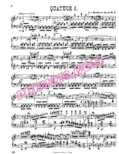天天钢琴网-免费下载Beethoven - String Quartet No.6 in B-flat Major Op.18-6 - Solo Piano