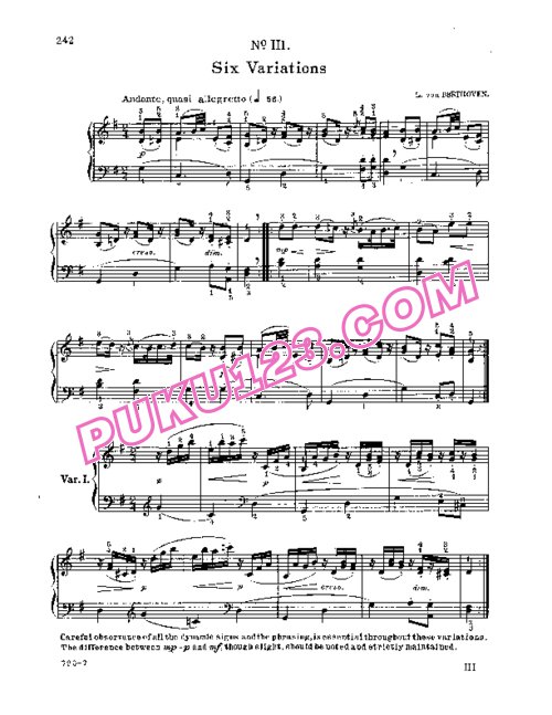 天天钢琴网-免费下载Beethoven - Six Variations in G Major WoO 77