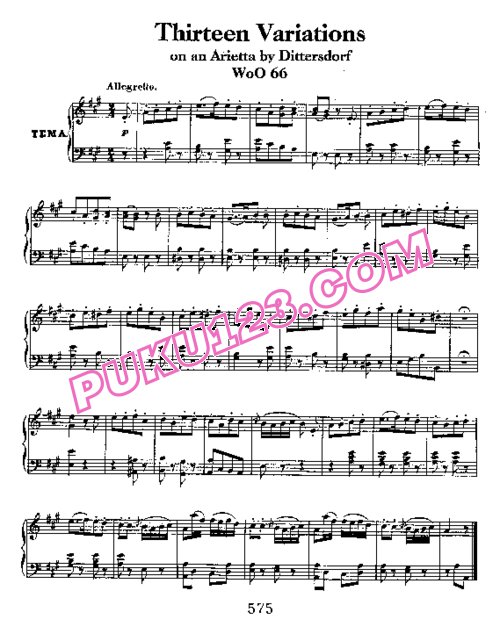 天天钢琴网-免费下载Beethoven - 13 Variations on an Arietta by Dittersdorf WoO 66