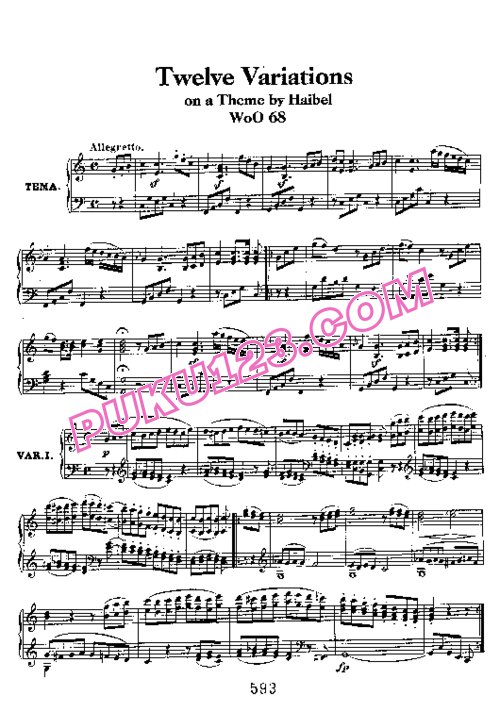 天天钢琴网-免费下载Beethoven - 12 Variations on a Theme by Haibel WoO 68