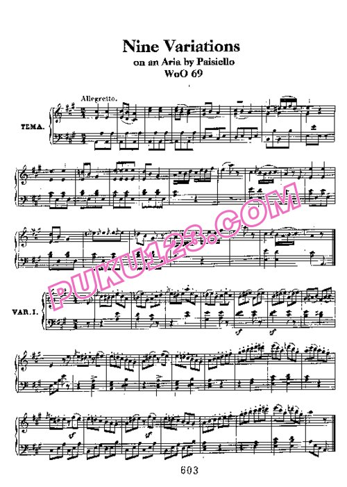 天天钢琴网-免费下载Beethoven - 9 Variations on an Aria by Paisiello WoO 69