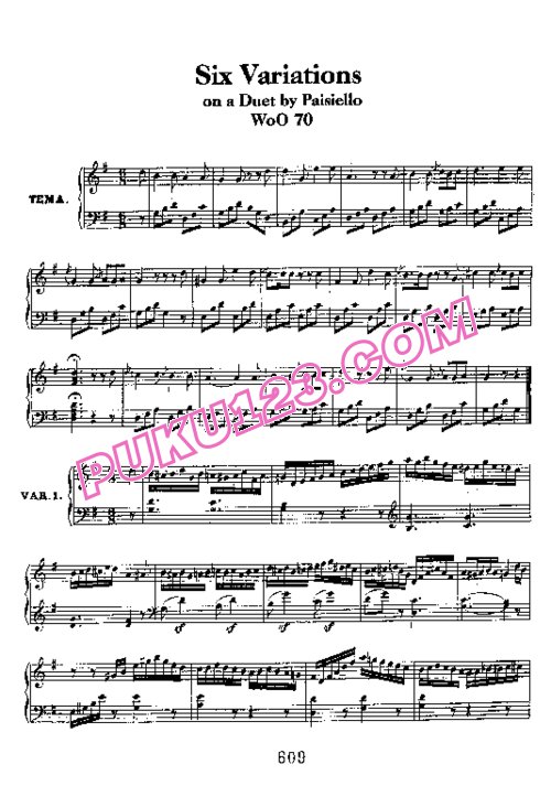 天天钢琴网-免费下载Beethoven - 6 Variations on a Duet by Paisiello WoO 70
