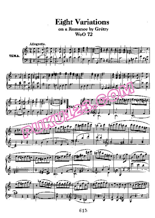 天天钢琴网-免费下载Beethoven - 8 Variations on a Romance by Grétry WoO 72