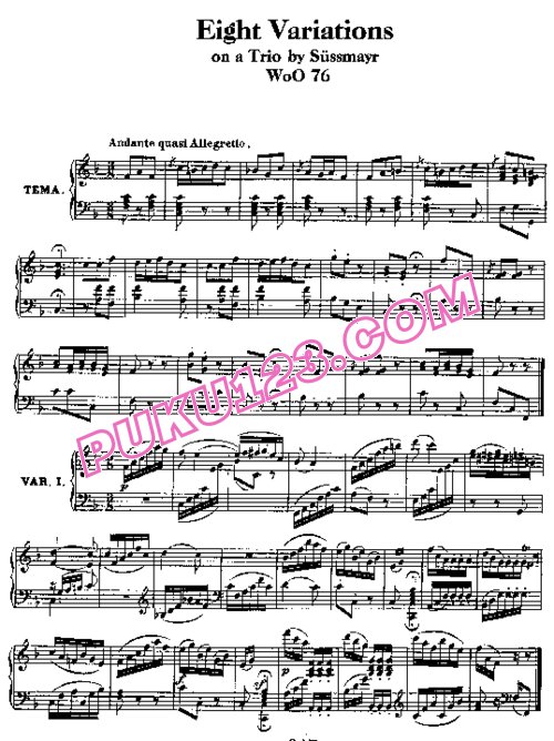 天天钢琴网-免费下载Beethoven - 8 Variations on a Trio by Süssmayr WoO 76