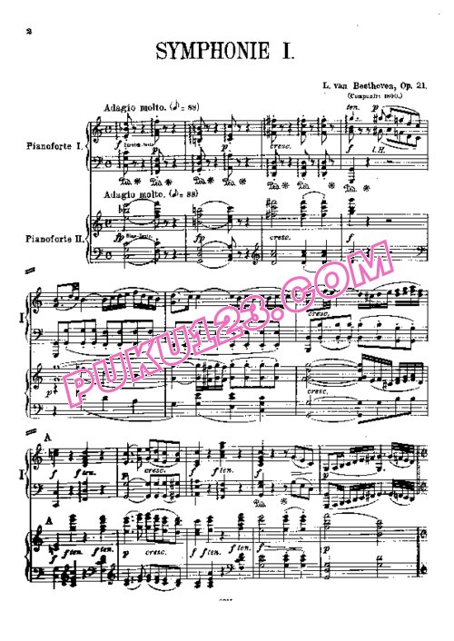 天天钢琴网-免费下载Beethoven - Singer - Symphony No.1 in C Major Op.21 - 2 Pianos