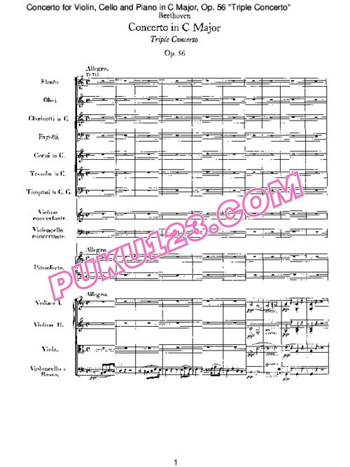 天天钢琴网-免费下载Beethoven - Triple Concerto in C Major Op.56 - Full Score