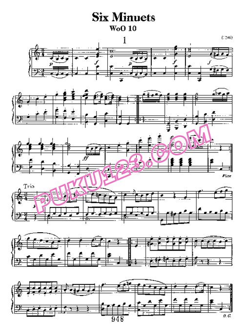 天天钢琴网-免费下载Beethoven - 6 Minuets WoO 10