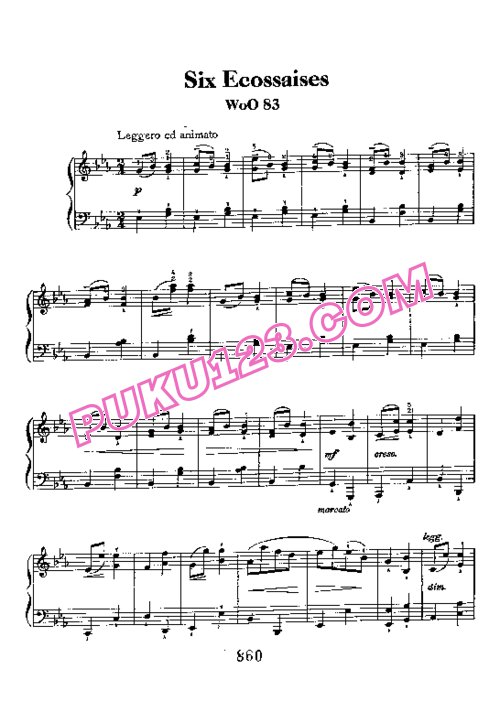 天天钢琴网-免费下载Beethoven - 6 Ecossaises WoO 83