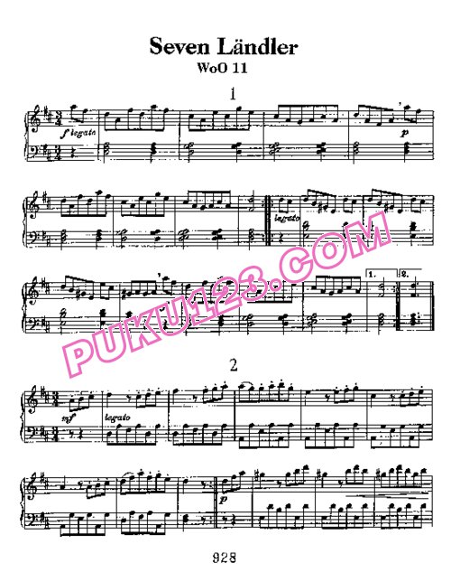 天天钢琴网-免费下载Beethoven - 7 Landler WoO 11