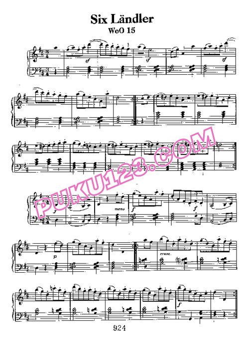 天天钢琴网-免费下载Beethoven - 6 Landler WoO 15