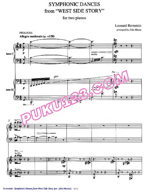 天天钢琴网-免费下载Bernstein - Symphonic Dances from WSS (arr two pianos Musto) part.1 双钢琴版1