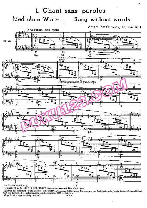天天钢琴网-免费下载Bortkiewicz - Quatre Morceaux Op.65
