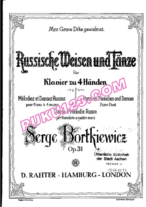天天钢琴网-免费下载Bortkiewicz - Russian Melodies and Dances Op.31 - 4 Hands