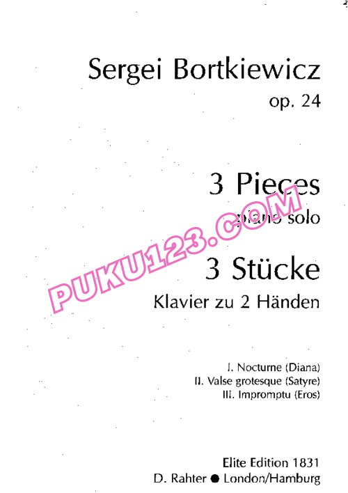 天天钢琴网-免费下载Bortkiewicz - Three Piano Pieces Op.24