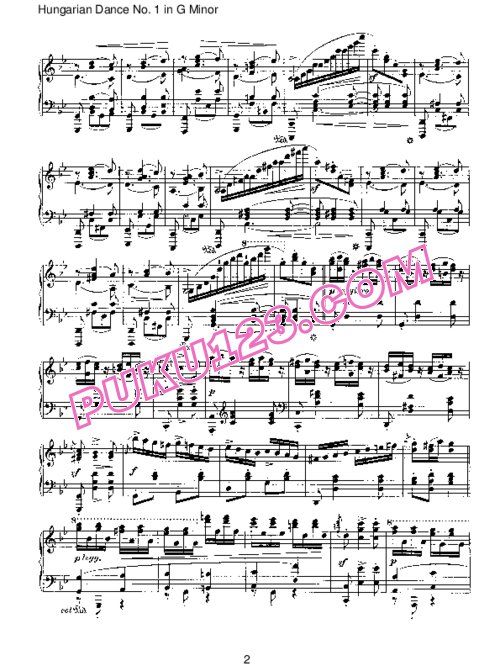 天天钢琴网-免费下载Brahms - Hungarian Dance for solo piano No 1 in G Minor