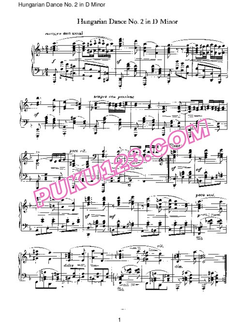天天钢琴网-免费下载Brahms - Hungarian Dance for solo piano No 2 in D Minor