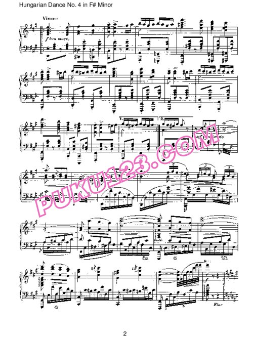 天天钢琴网-免费下载Brahms - Hungarian Dance for solo piano No 4 in F# Minor