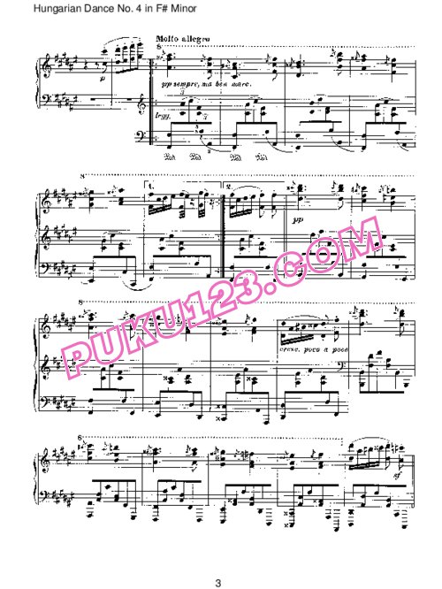天天钢琴网-免费下载Brahms - Hungarian Dance for solo piano No 4 in F# Minor