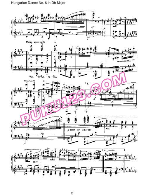 天天钢琴网-免费下载Brahms - Hungarian Dance for solo piano No 6 in Db Major