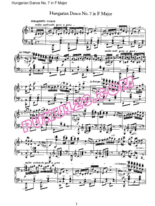 天天钢琴网-免费下载Brahms - Hungarian Dance for solo piano No 7 in F Major