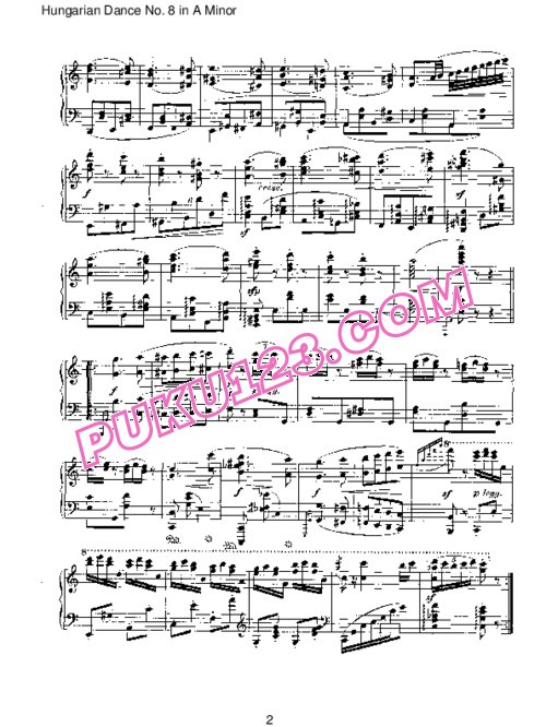 天天钢琴网-免费下载Brahms - Hungarian Dance for solo piano No 8 in A Minor