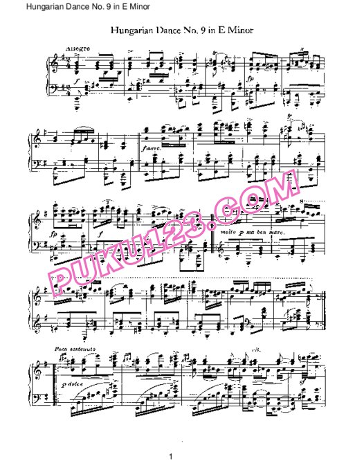 天天钢琴网-免费下载Brahms - Hungarian Dance for solo piano No 9 in E Minor