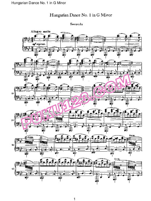 天天钢琴网-免费下载Brahms - Hungarian Dance for four hands No 1 in G Minor