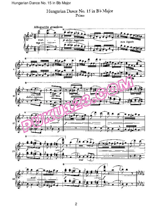 天天钢琴网-免费下载Brahms - Hungarian Dance for four hands No 15 in Bb Major