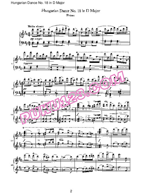 天天钢琴网-免费下载Brahms - Hungarian Dance for four hands No 18 in D Major