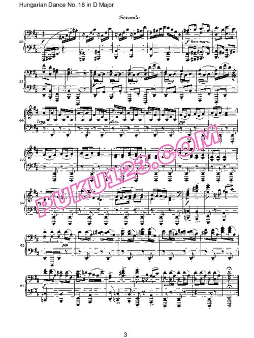 天天钢琴网-免费下载Brahms - Hungarian Dance for four hands No 18 in D Major