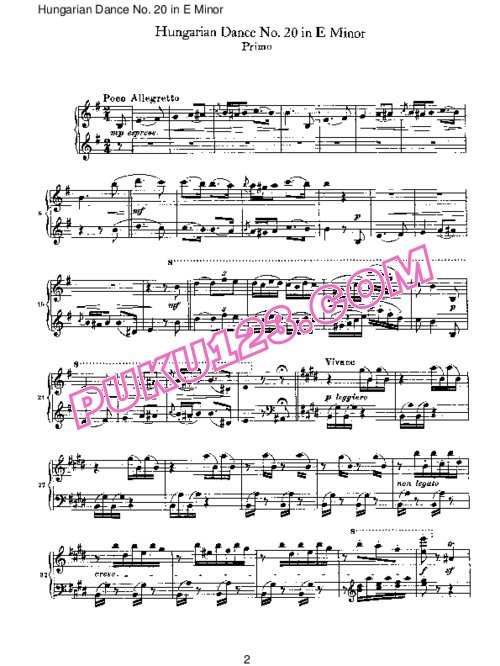 天天钢琴网-免费下载Brahms - Hungarian Dance for four hands No 20 in E Minor