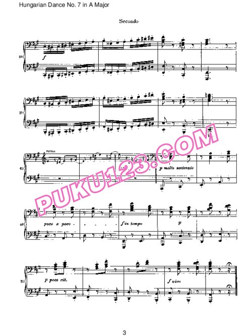 天天钢琴网-免费下载Brahms - Hungarian Dance for four hands No 7 in A Major