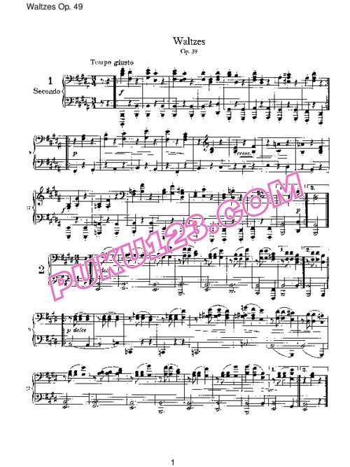 天天钢琴网-免费下载Brahms - Waltzes Op.39 - for four hands 四手联弹版