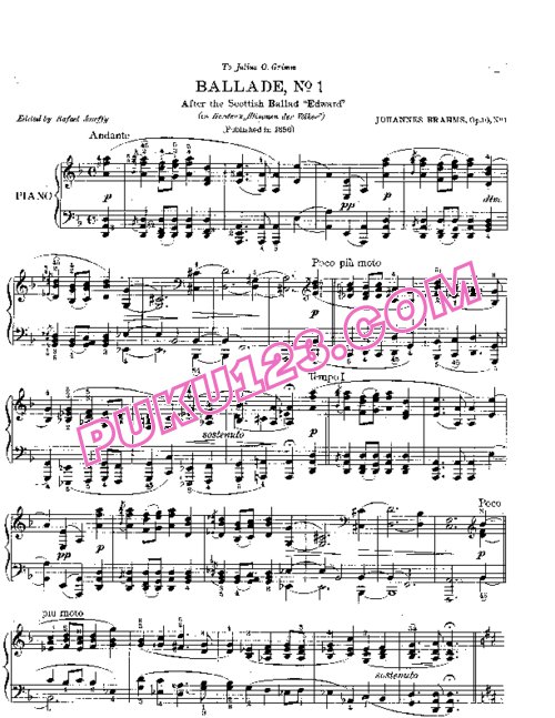 天天钢琴网-免费下载Brahms ballade Op10 1