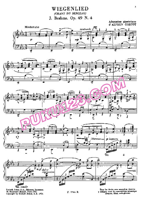 天天钢琴网-免费下载Brahms - Cortot - Wiegenlied Op.49-4 柯尔托改编钢琴独奏版