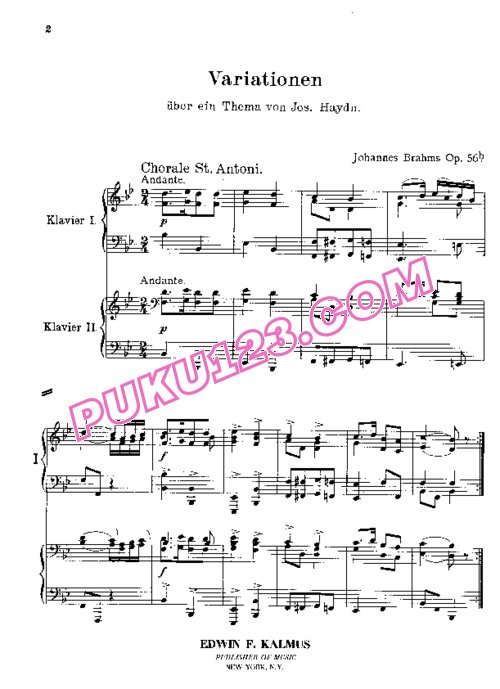 天天钢琴网-免费下载Brahms - Variations On A Theme by Joseph Hayden For Two Pianos Op. 56b 双钢琴