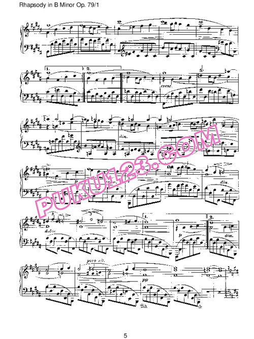天天钢琴网-免费下载Brahms - Rhapsody in B Minor Op 79 pt 1