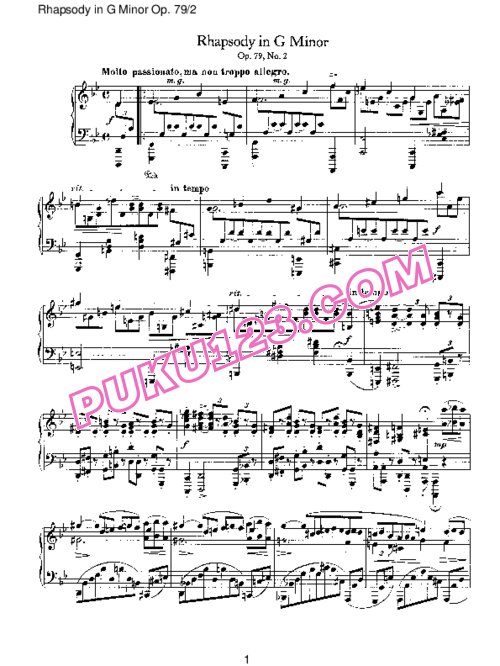 天天钢琴网-免费下载Brahms - Rhapsody in G Minor Op 79 pt 2